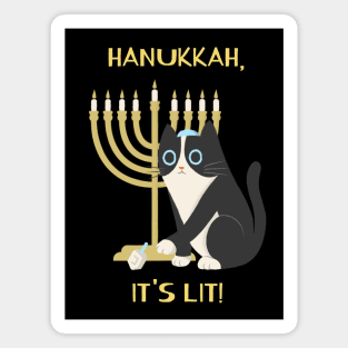 Hanukkah, It's Lit! Dreidel Chanukah Jewish Cat Menorah Magnet